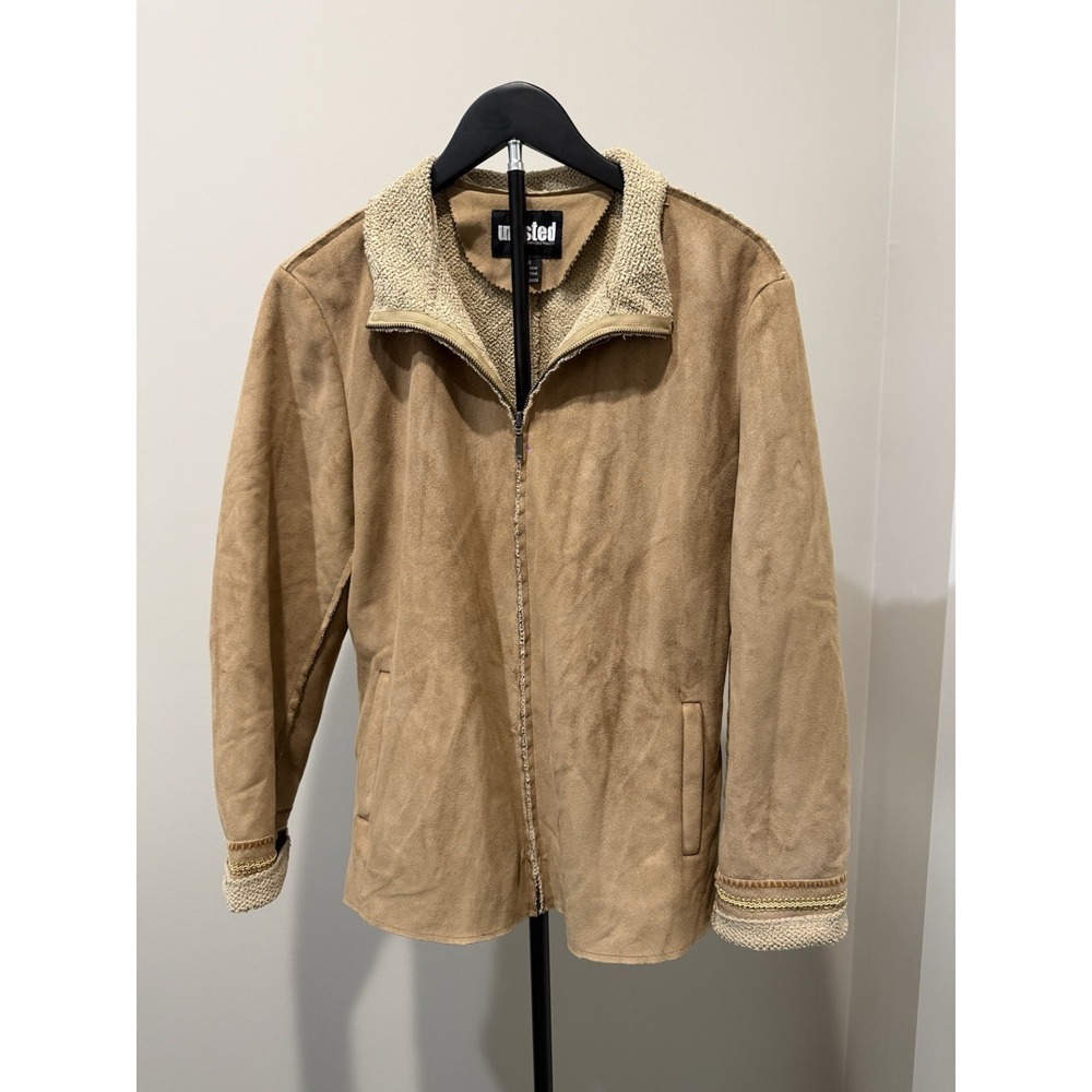 Unlisted Kenneth Cole Faux Suede Sherpa Jacket Women's Large Tan Full‎ Zip